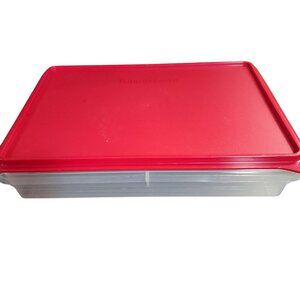 Vintage Tupperware Rectangle Clear Storage Container With Red Lid 9-Cup Capacity